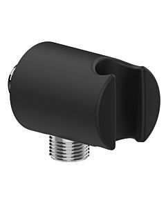 AquaCraft wall connection elbow, matte black | Shower connection 2000 0/2 inch with integrated shower holder | Wall-mounted shower connection | Modern shower accessories | Square metal